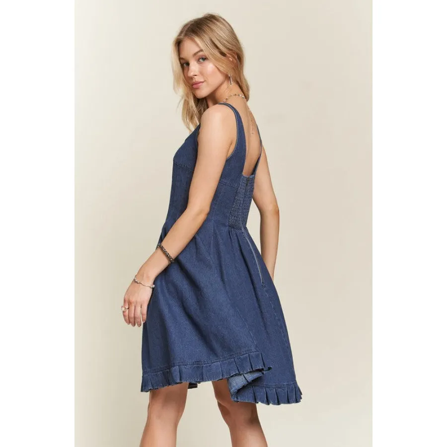 ADORA Smocked Back Square Neck Denim Dress
