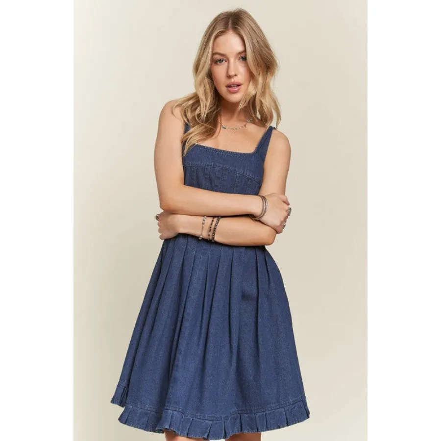ADORA Smocked Back Square Neck Denim Dress