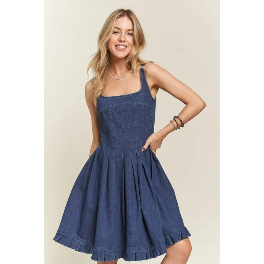 ADORA Smocked Back Square Neck Denim Dress