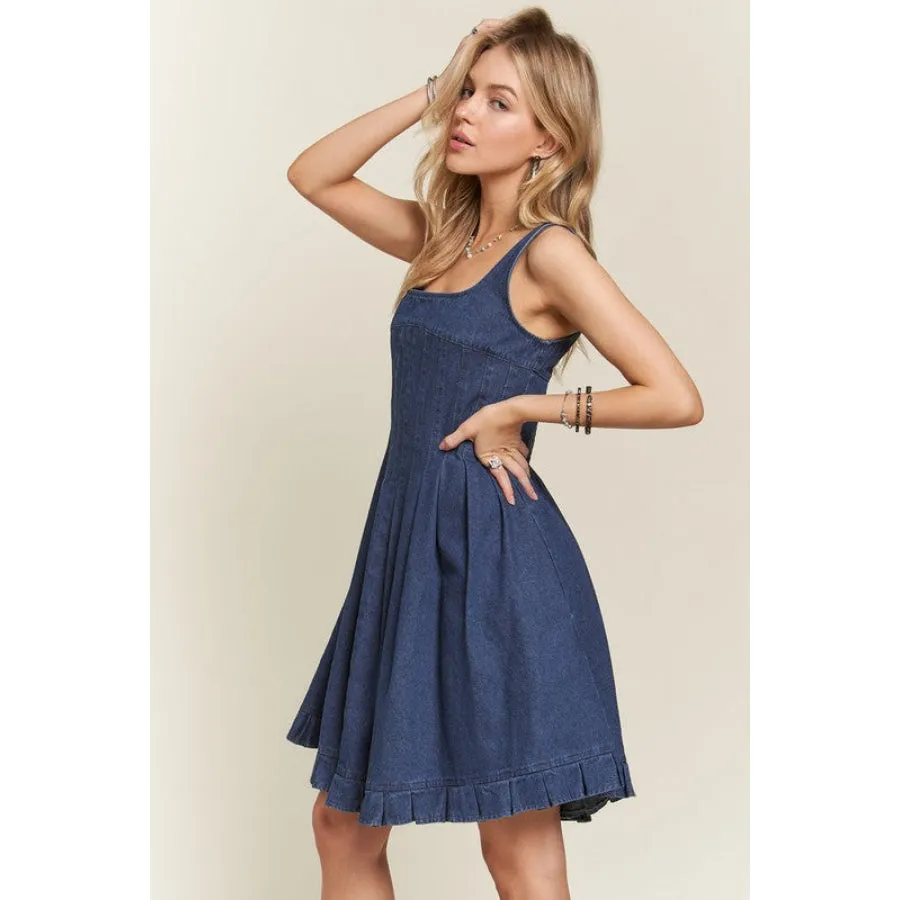 ADORA Smocked Back Square Neck Denim Dress