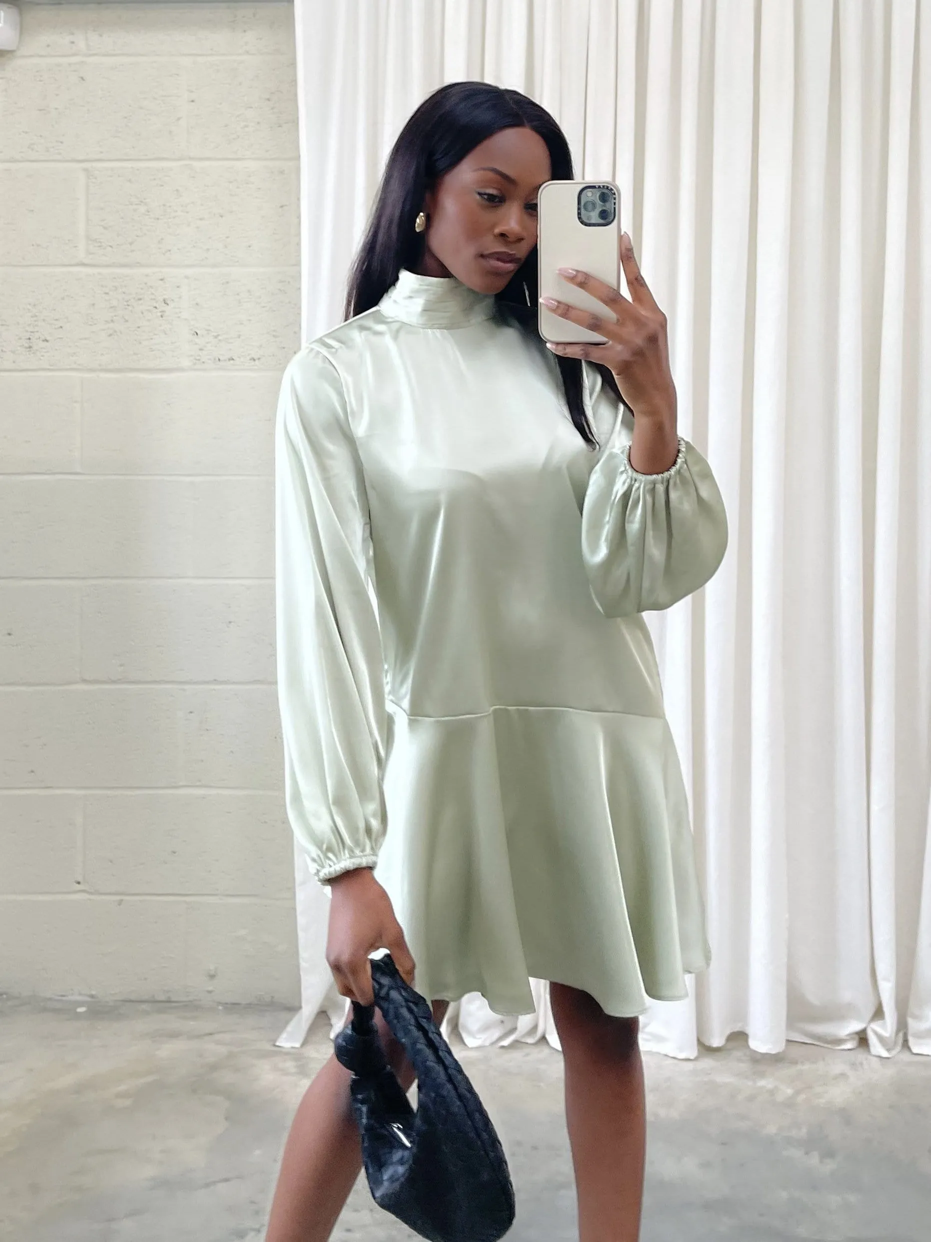 Ani Asymmetric Smock Dress - Mint