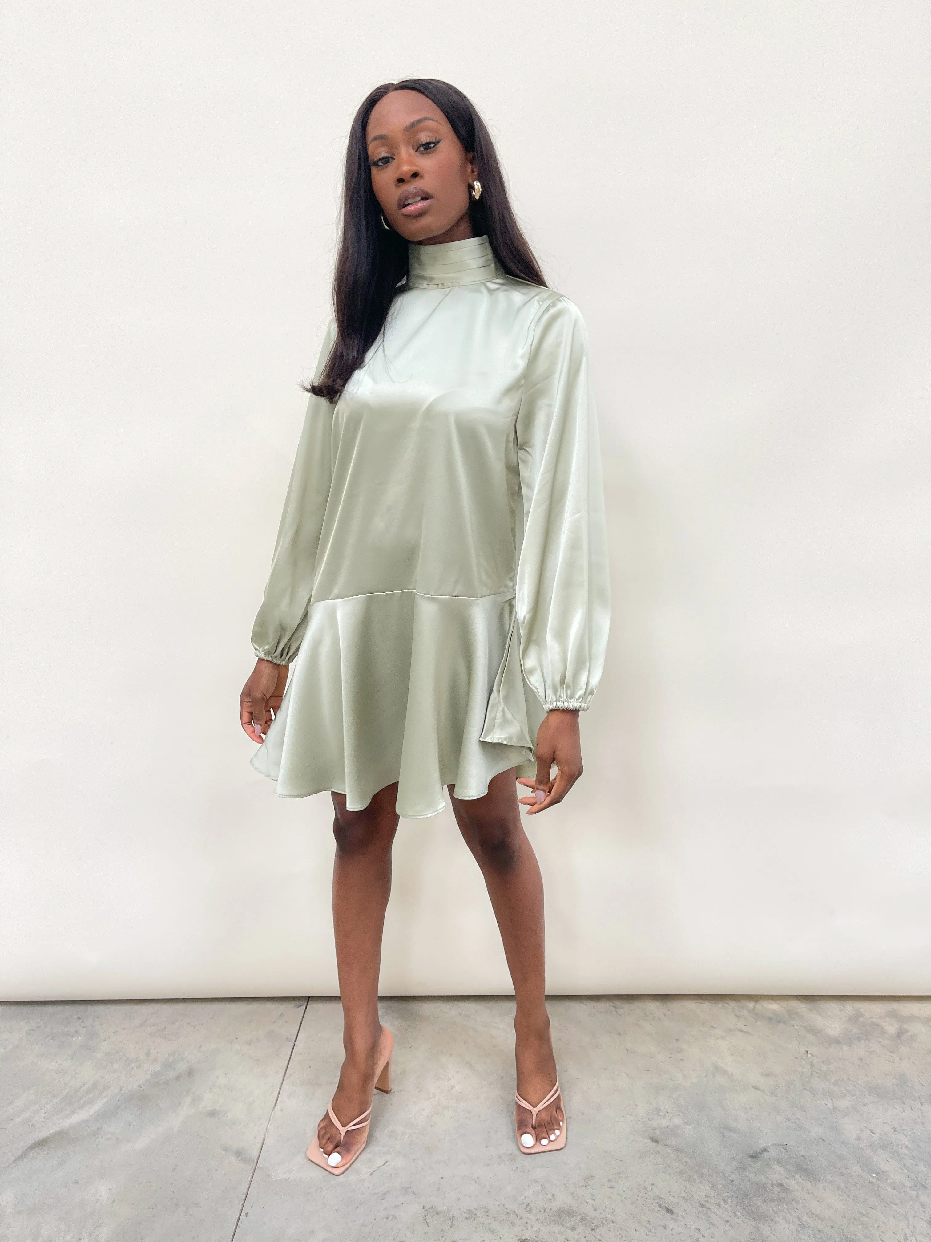 Ani Asymmetric Smock Dress - Mint