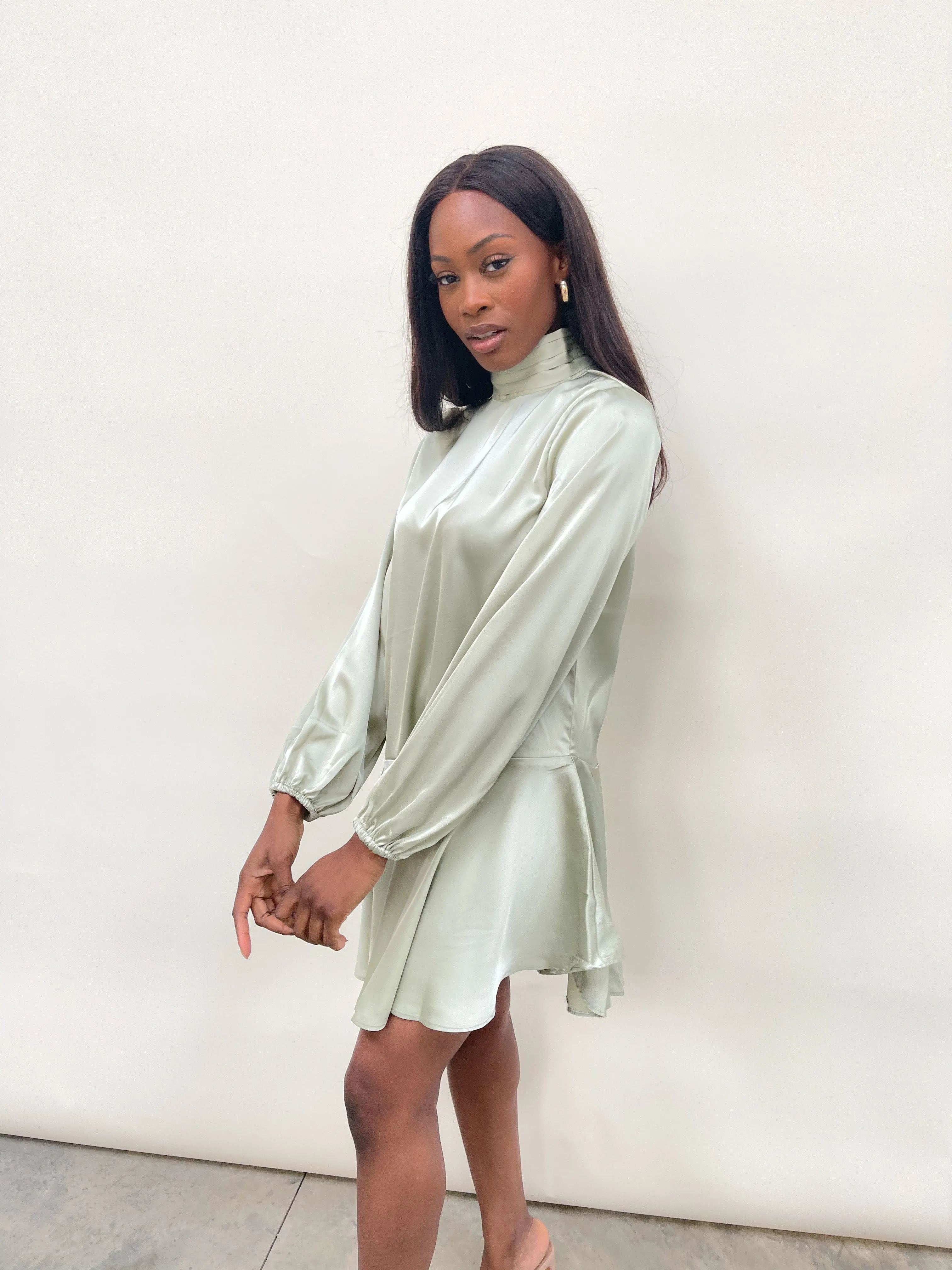Ani Asymmetric Smock Dress - Mint