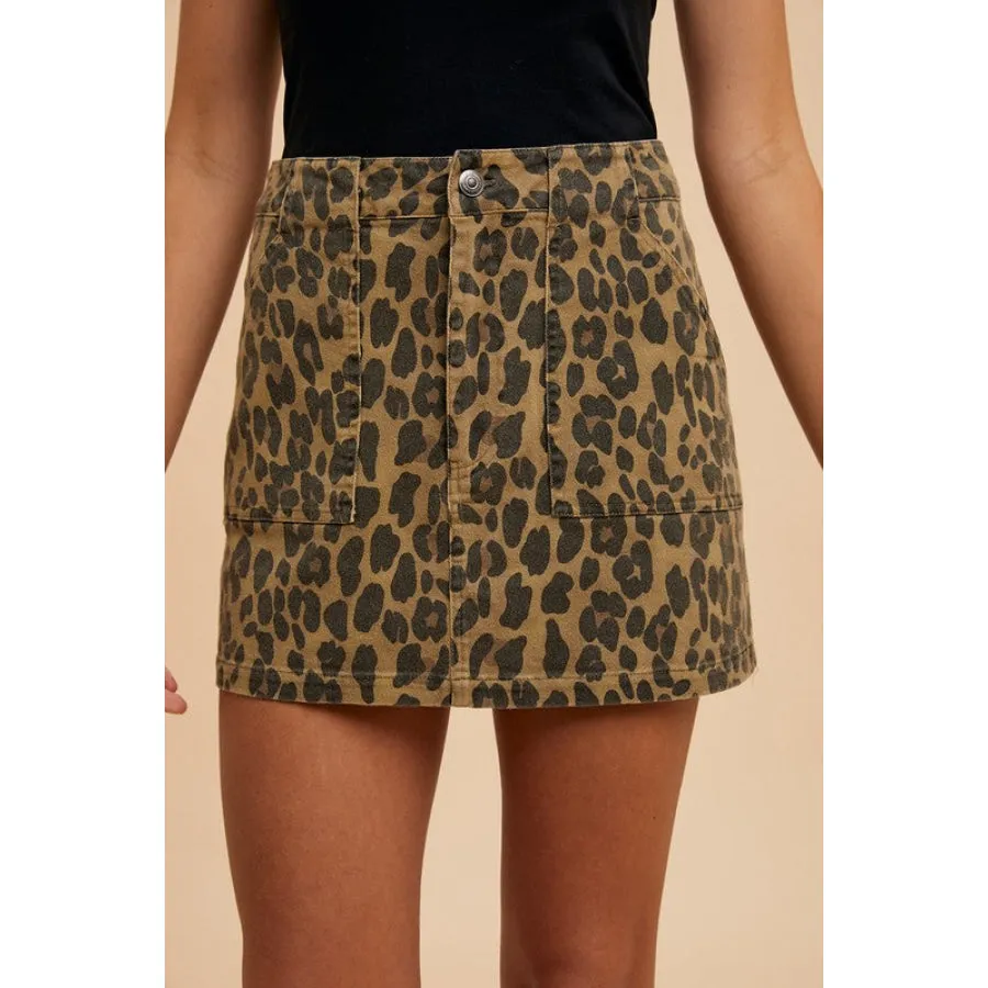 Annie Wear Leopard Denim Mini Skirt