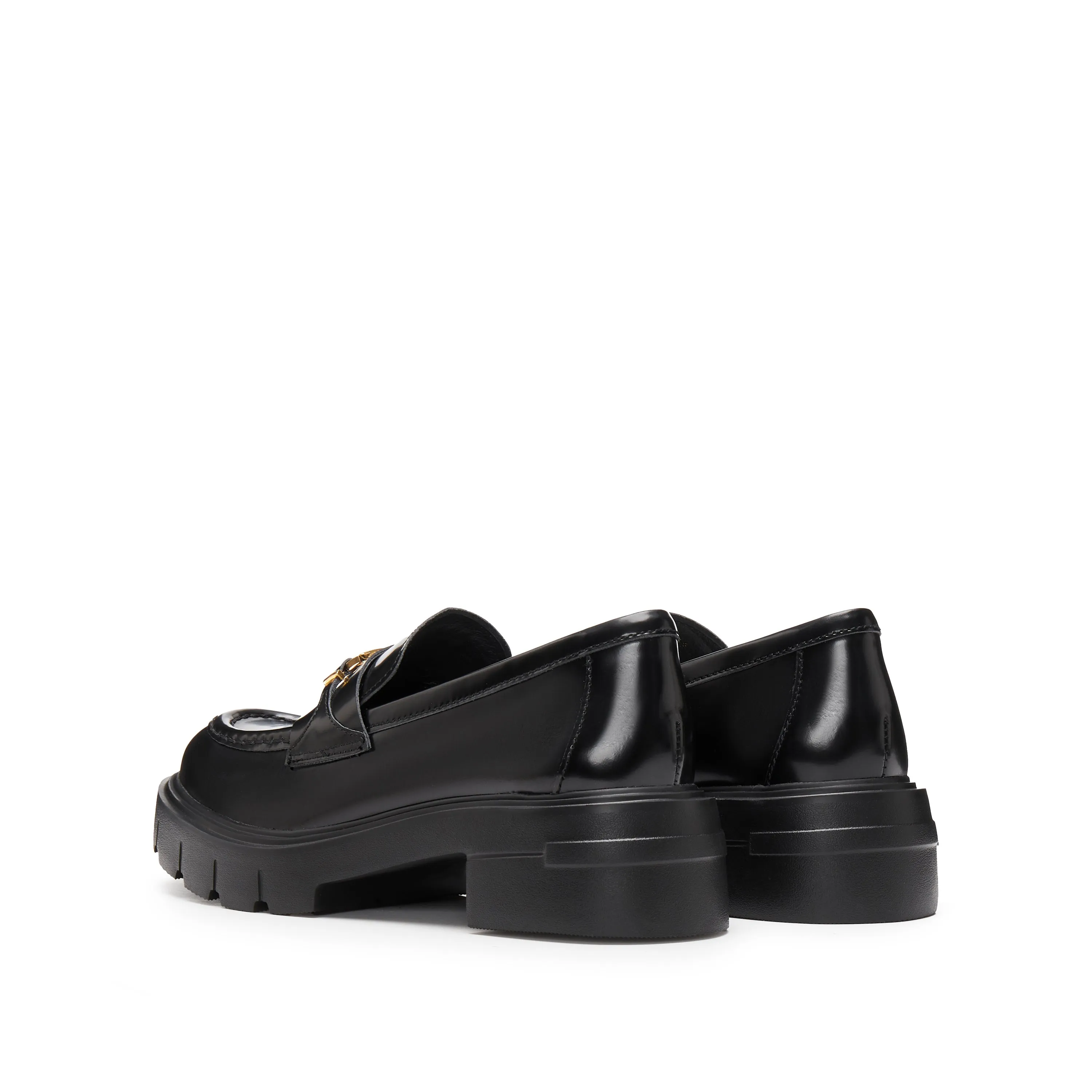 Black Signature Golden Ring Leaf Leather Loafers