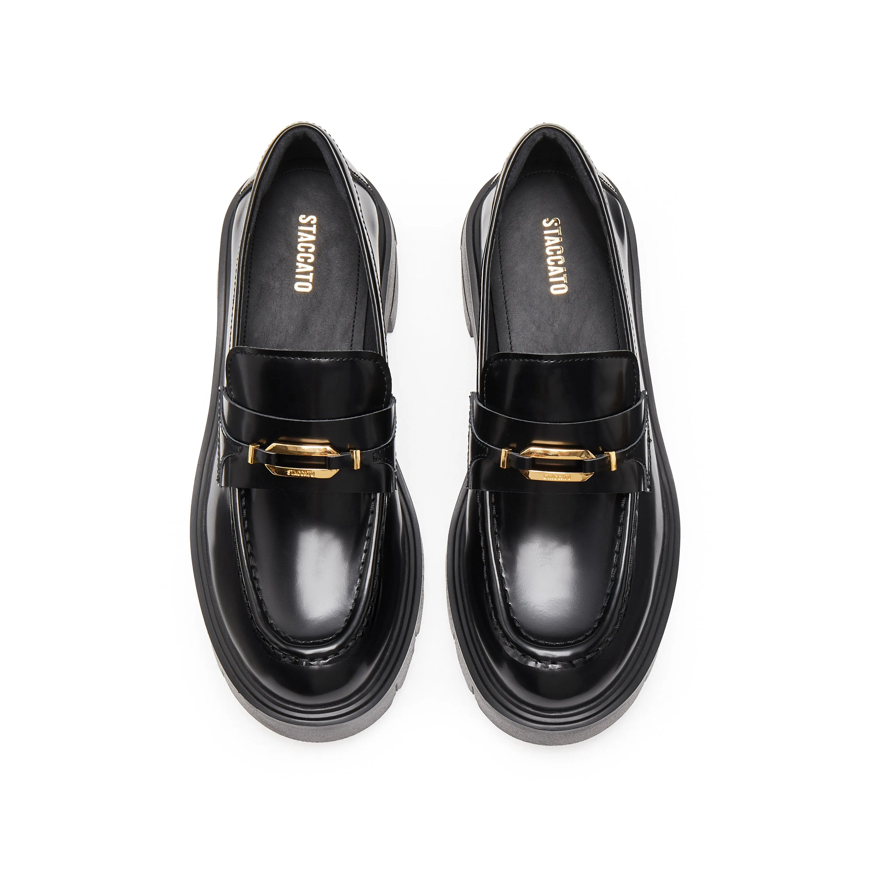 Black Signature Golden Ring Leaf Leather Loafers