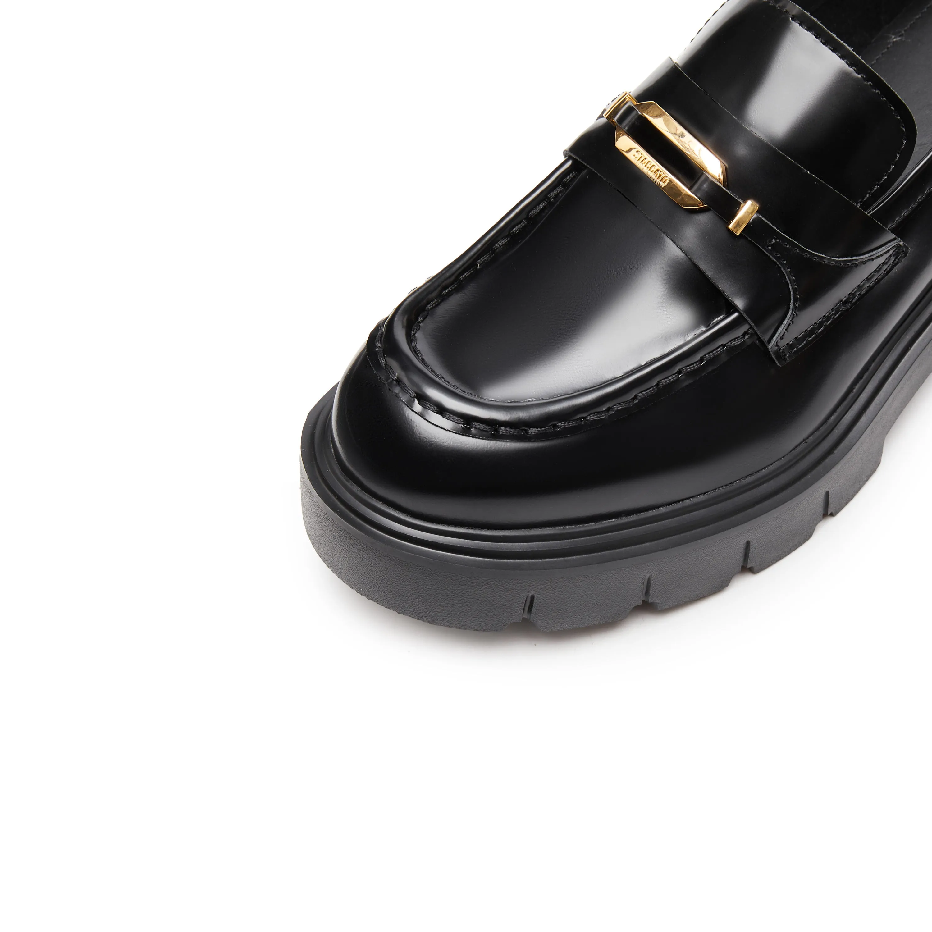 Black Signature Golden Ring Leaf Leather Loafers