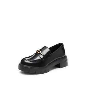 Black Signature Golden Ring Leaf Leather Loafers