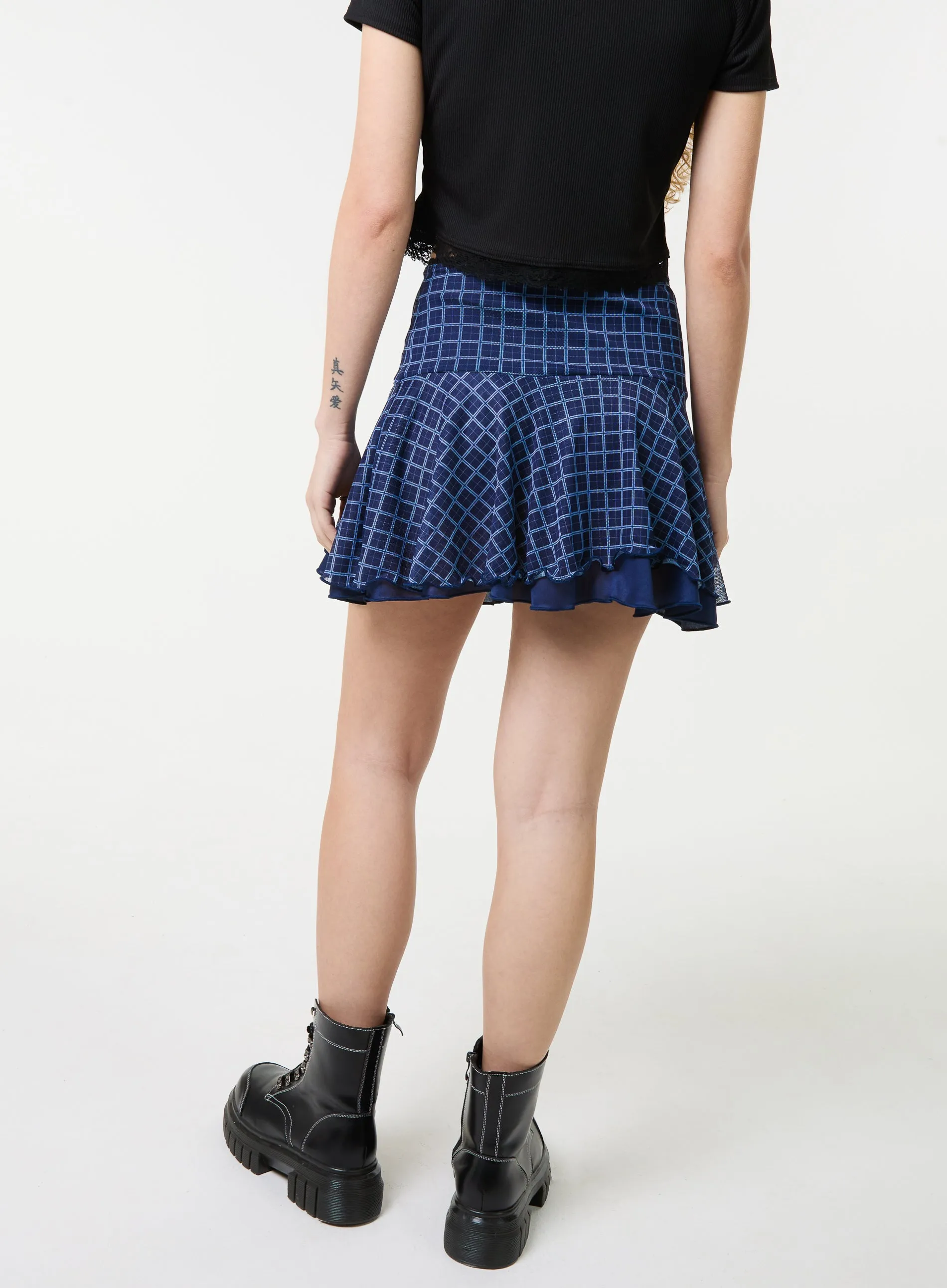 Check Ruffle Mini Skirt