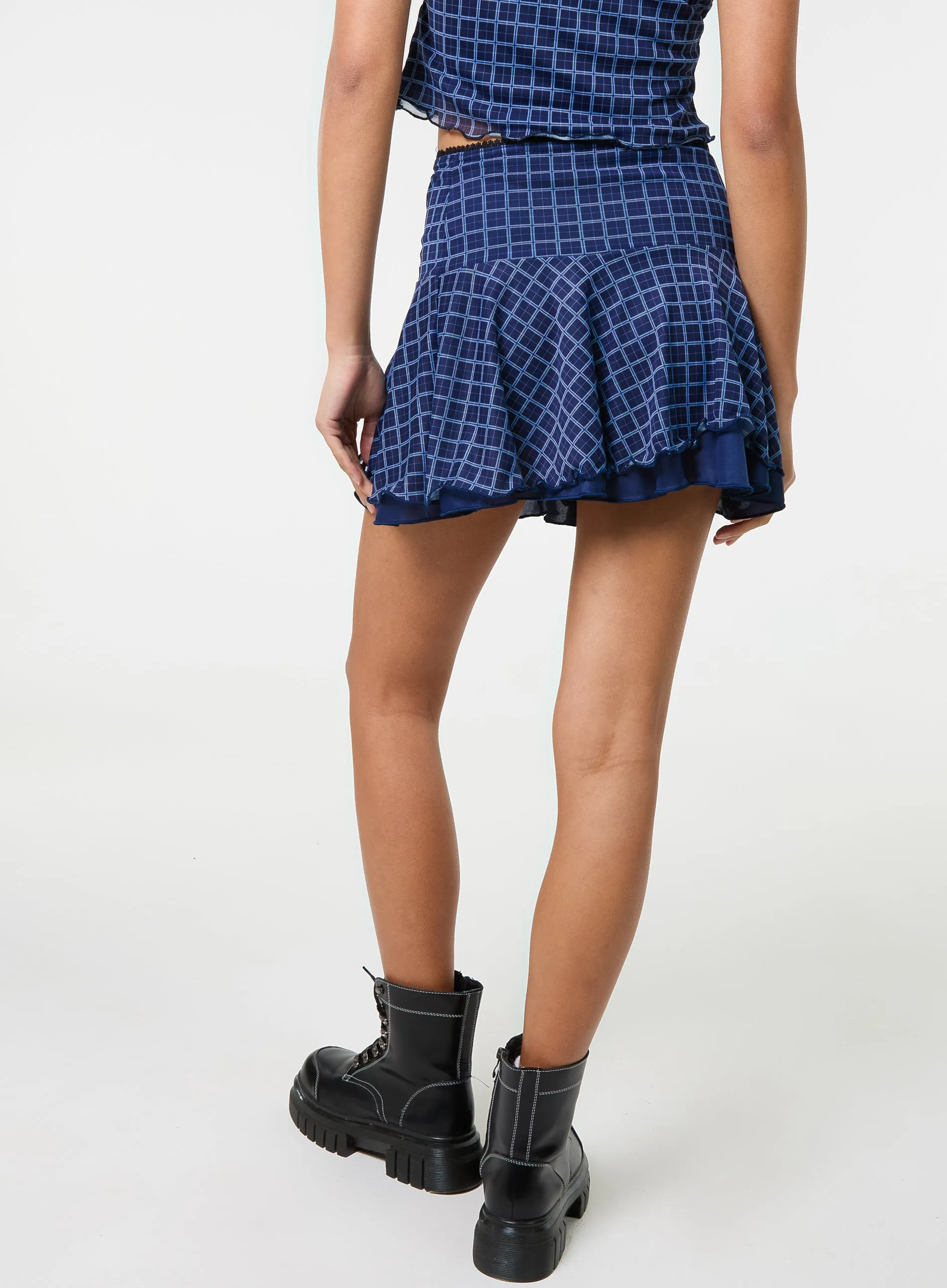 Check Ruffle Mini Skirt