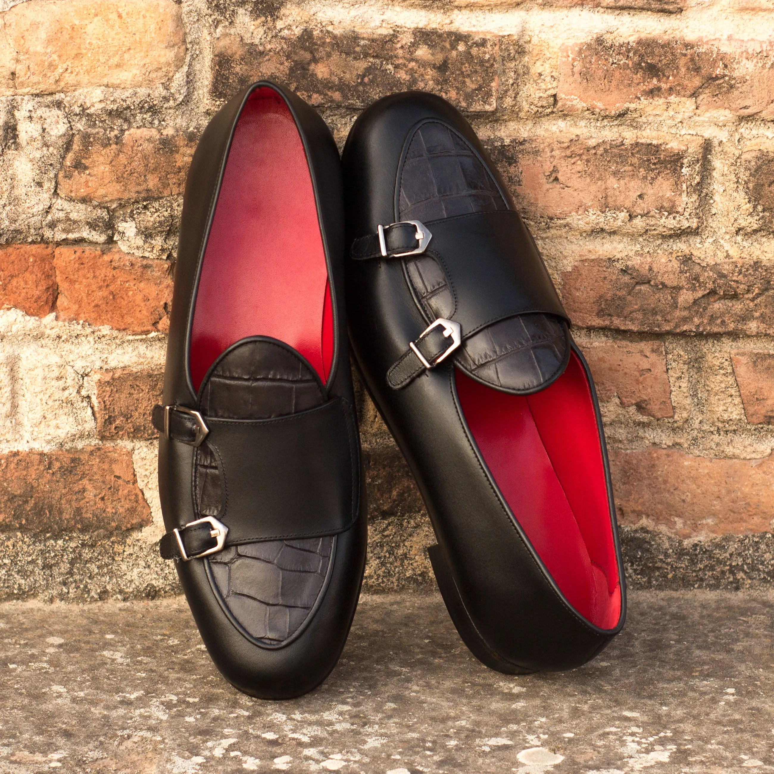 DapperFam Rialto in Black Men's Italian Leather Monk Slipper