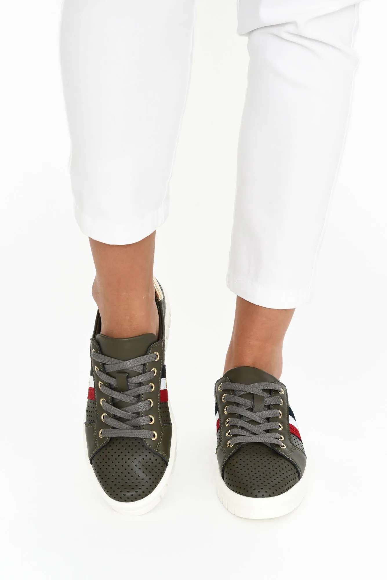 Elope Khaki Bee Leather Sneaker