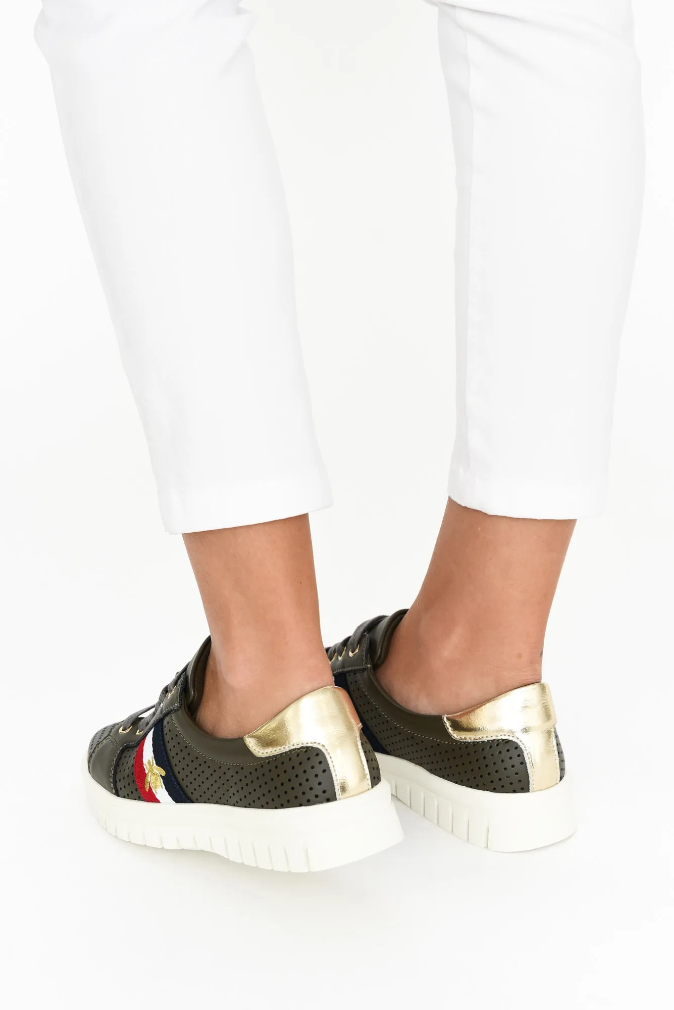 Elope Khaki Bee Leather Sneaker