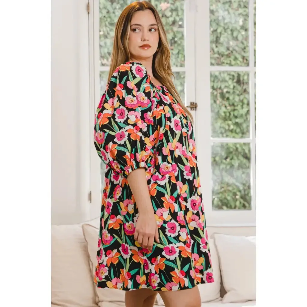 Floral Puff Sleeve Mini Dress