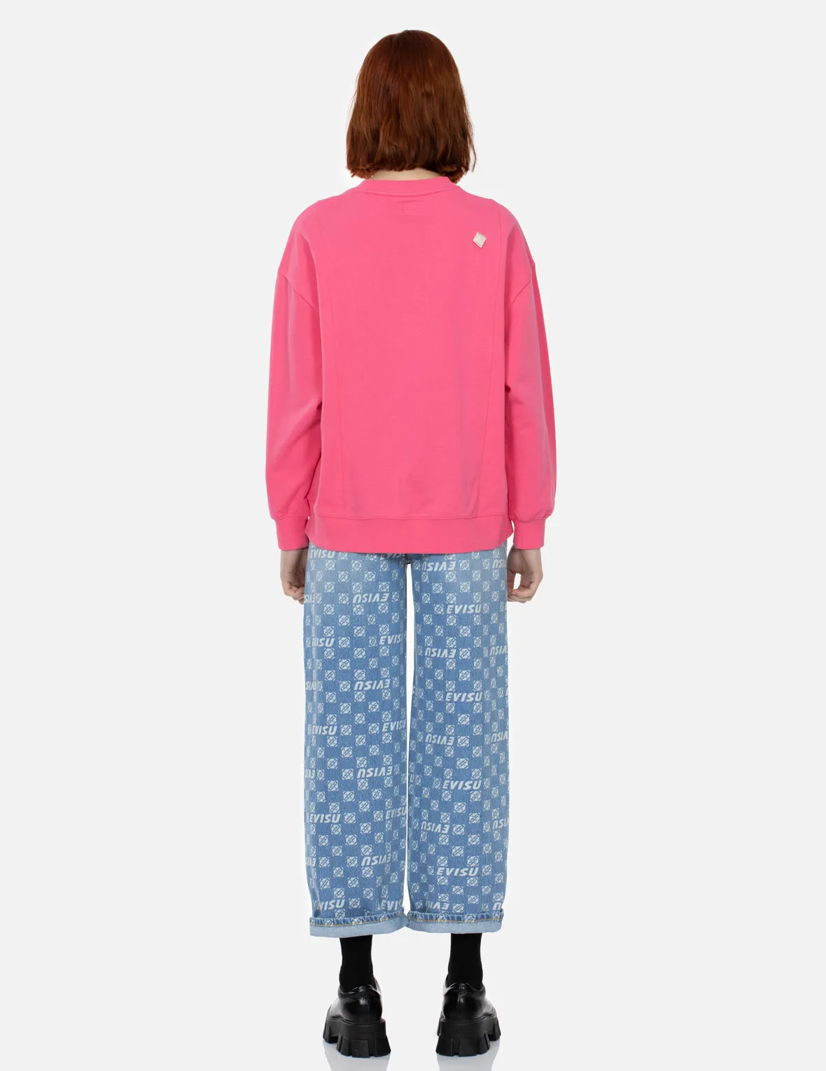 Fortune Cat and Daruma Print Oversized Sweatshirt