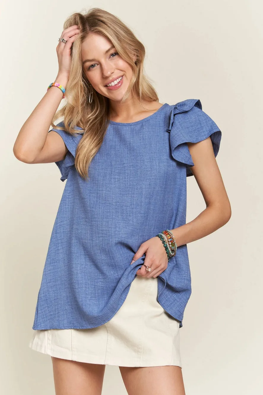 Francesca Layered Ruffle Sleeve Linen Blouse