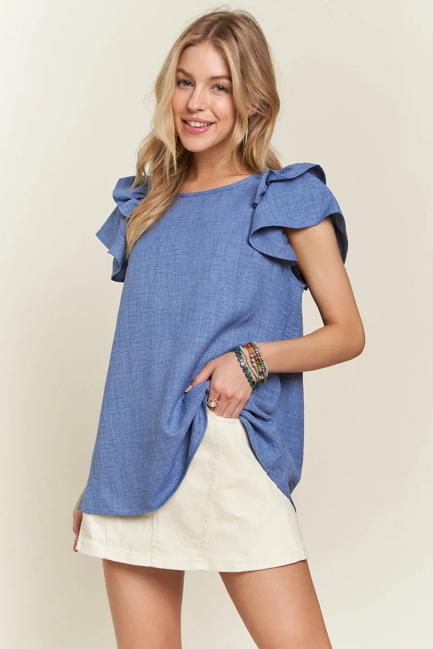 Francesca Layered Ruffle Sleeve Linen Blouse