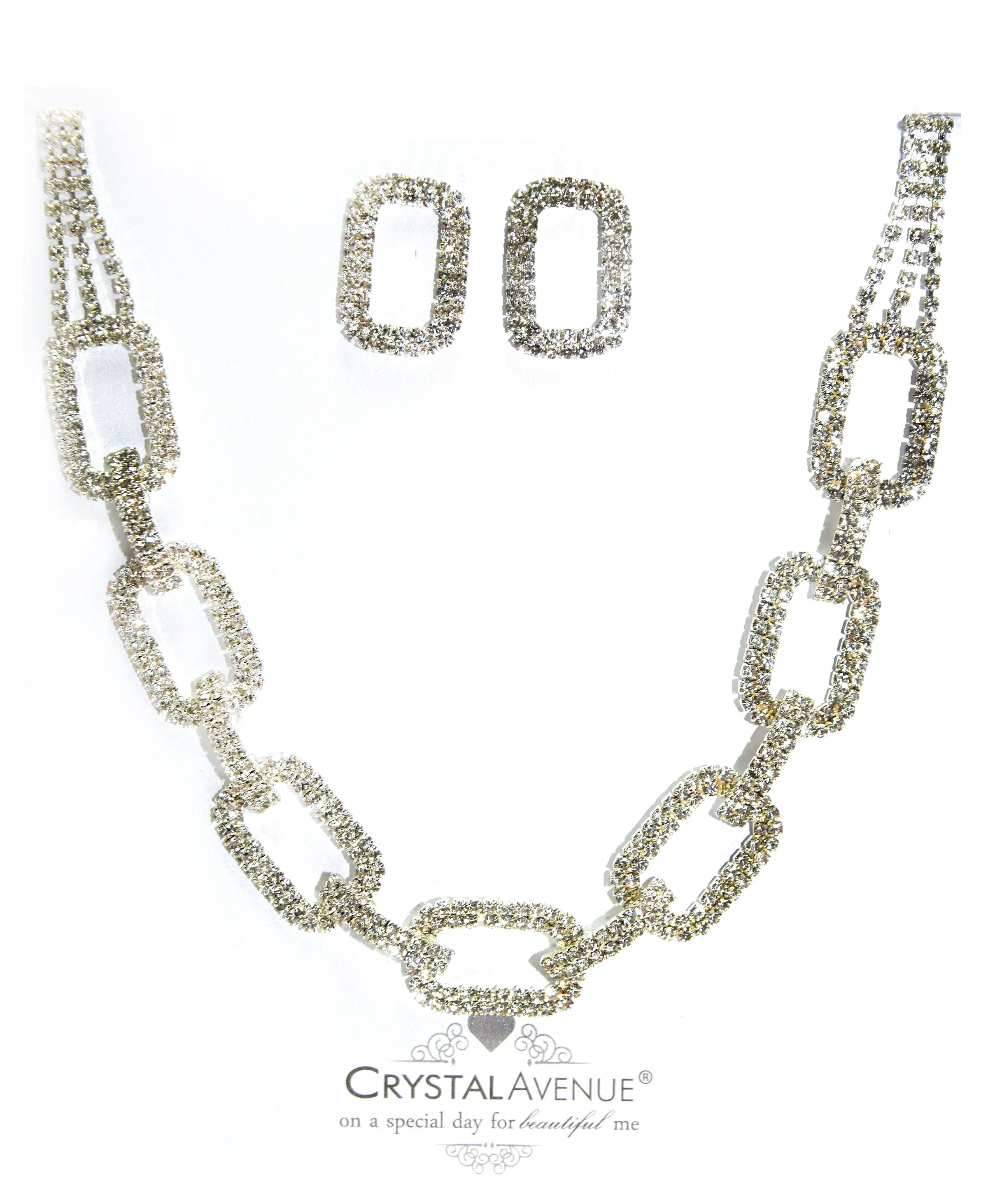 Gold Rhinestone Chain Necklace & Earring Set