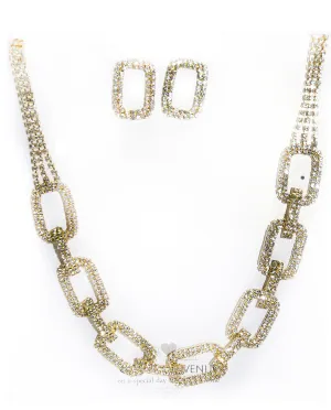 Gold Rhinestone Chain Necklace & Earring Set