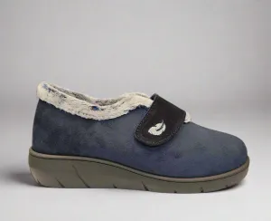 Ladies Fur Trimmed Bedroom Slippers Marine Plumaflex Strap R14117