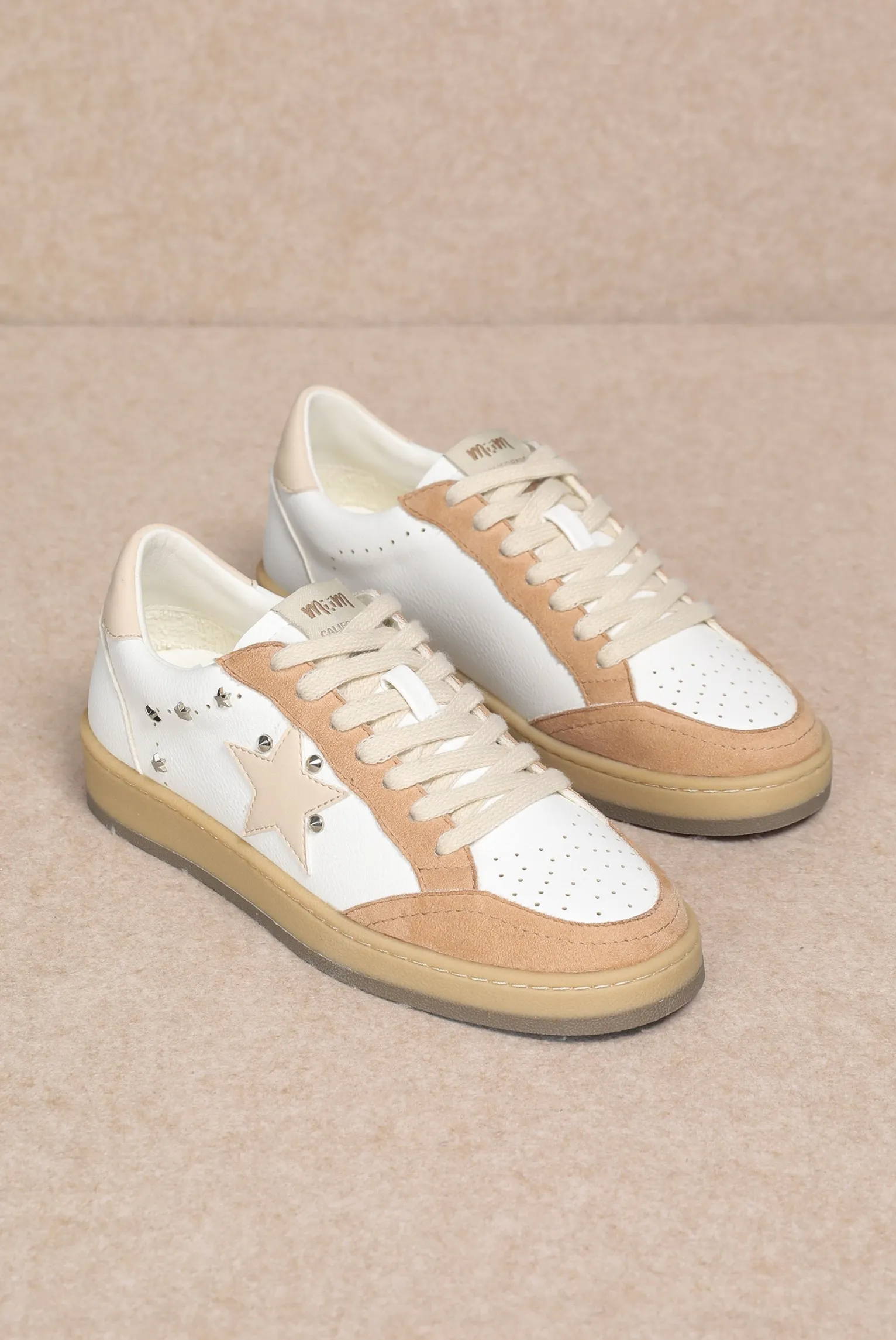 Leather Suede Glitter Star Sneakers Pink White
