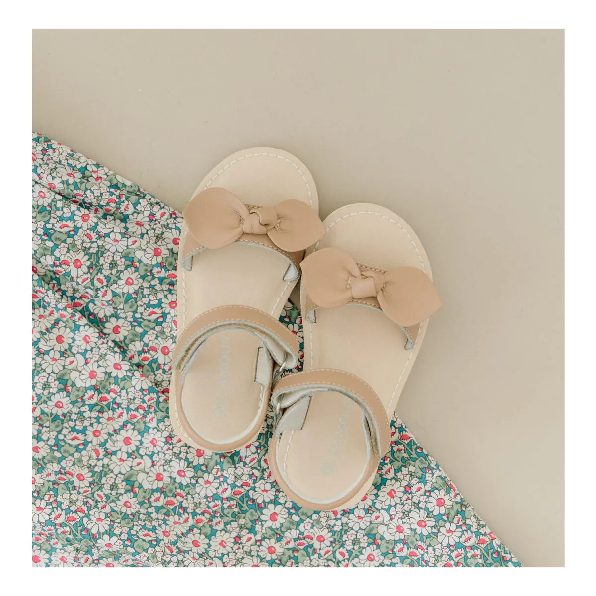 Leigh Bow Sandal w/ Velcro Closure - Latte