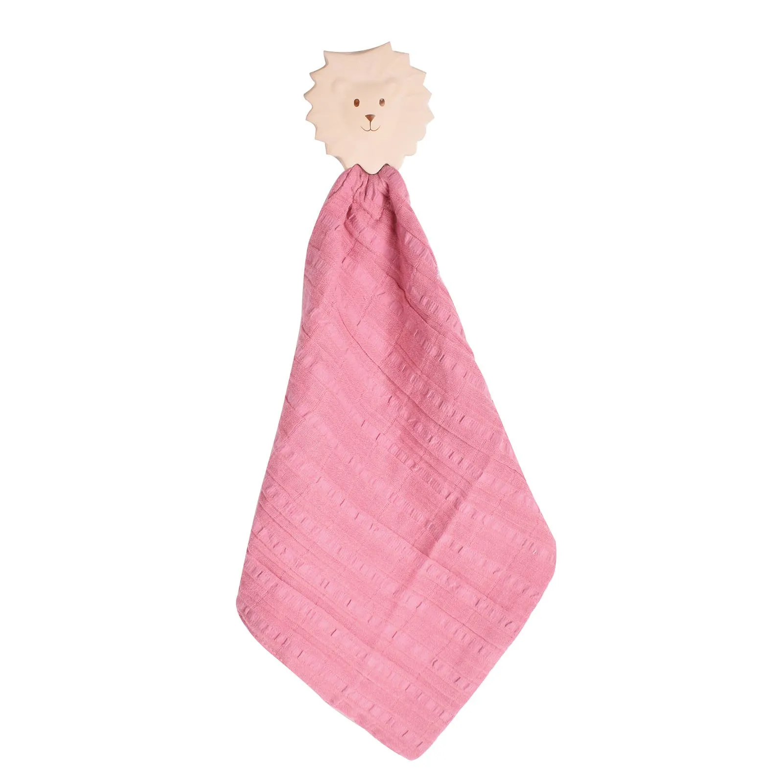 Lion Comforter in Dusty Pink Muslin w/Natural Rubber Teether