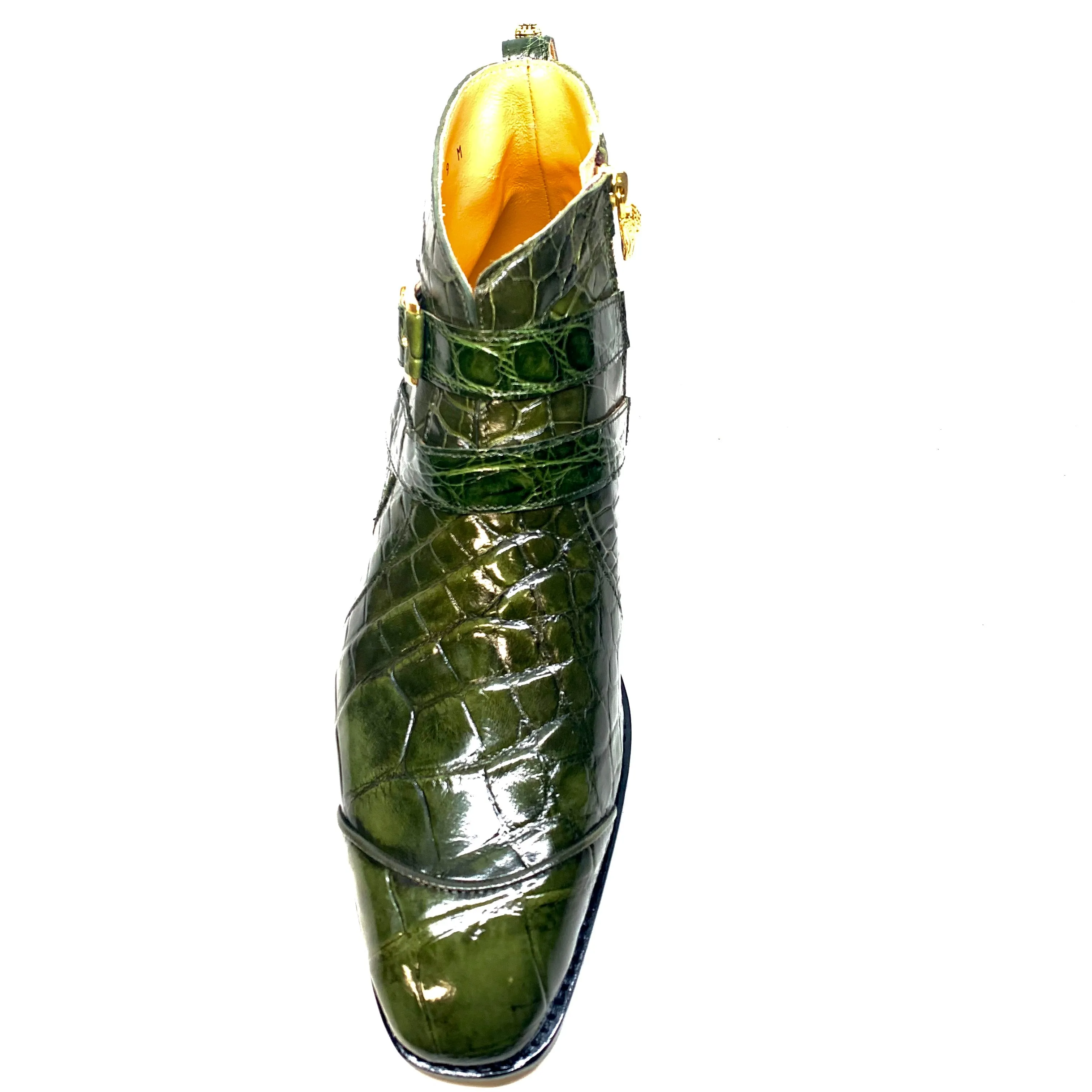 Mauri " 4848" Olive Green Alligator Monk Strap Zipper Boots