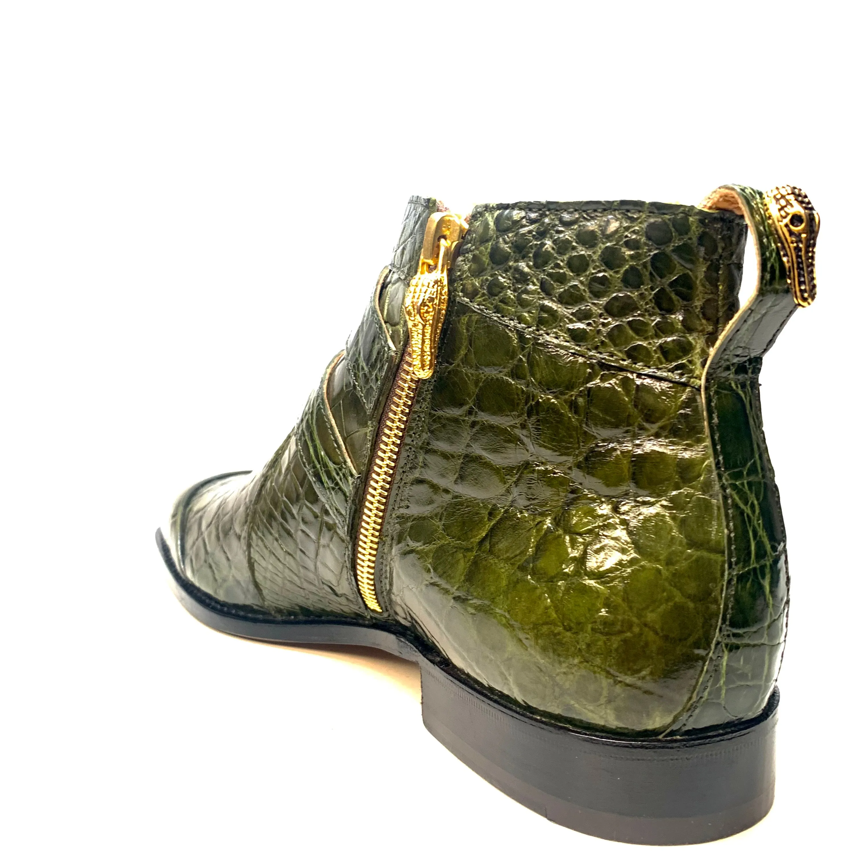 Mauri " 4848" Olive Green Alligator Monk Strap Zipper Boots
