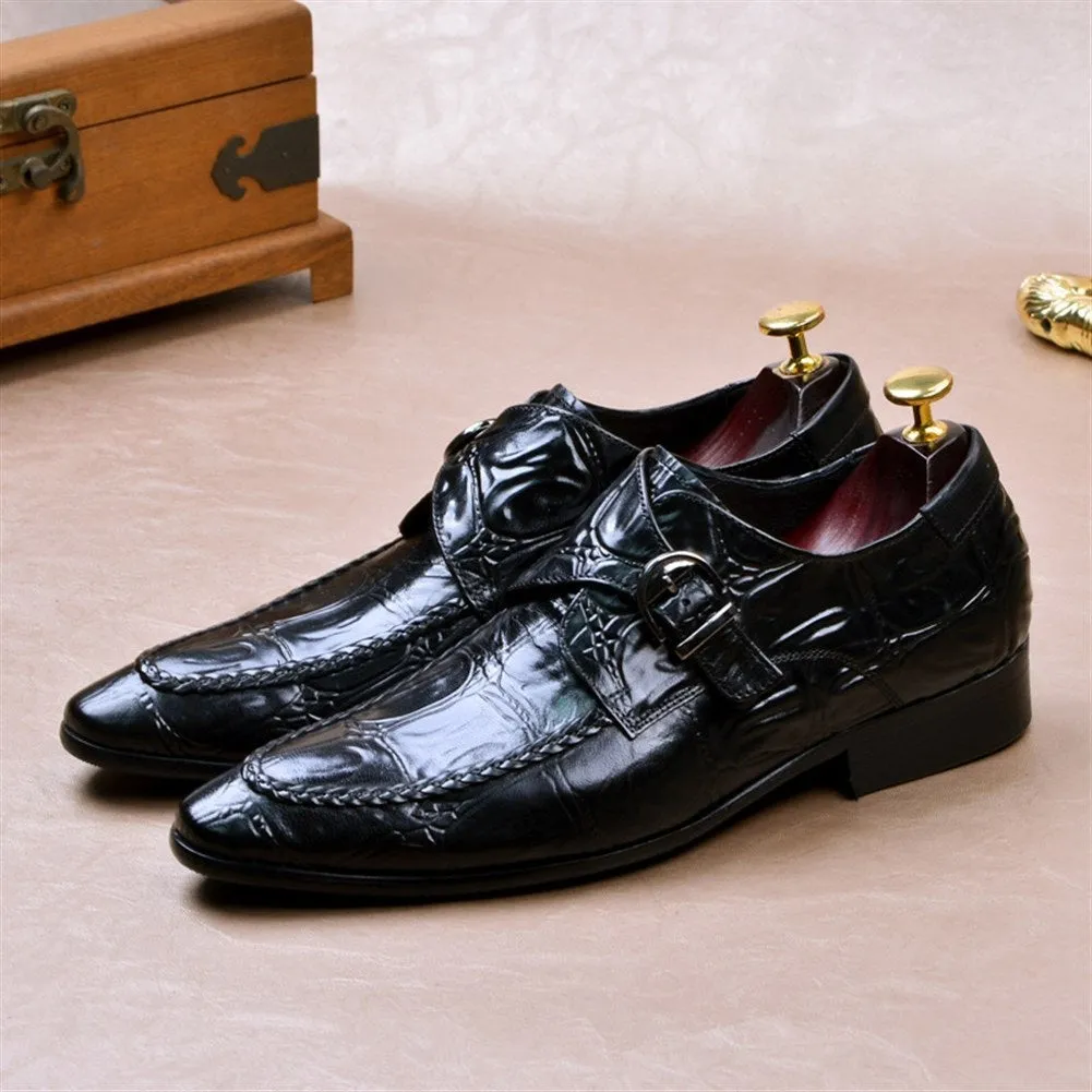 Men Black Pointed Monk Strap Shoes