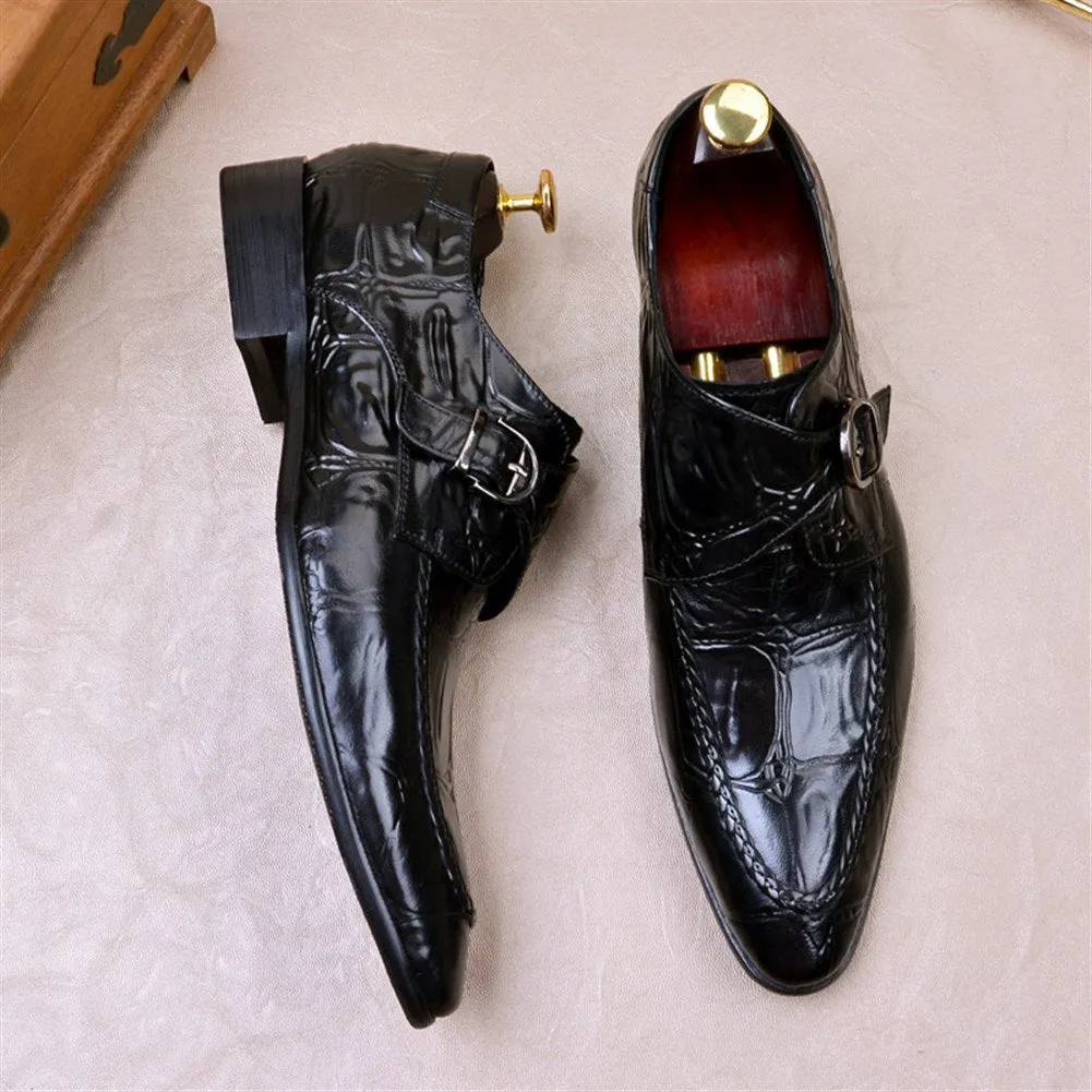 Men Black Pointed Monk Strap Shoes