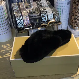 Michael Kors  LALA black faux fur slippers