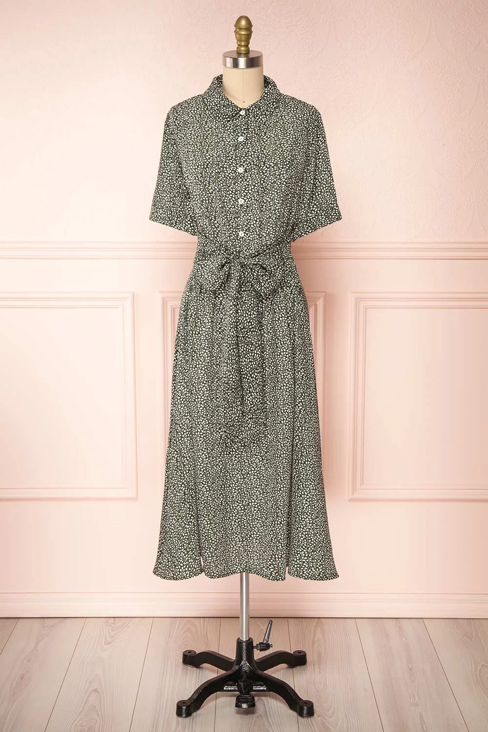 Viridis | Patterned Midi Shirt Dress with Belt