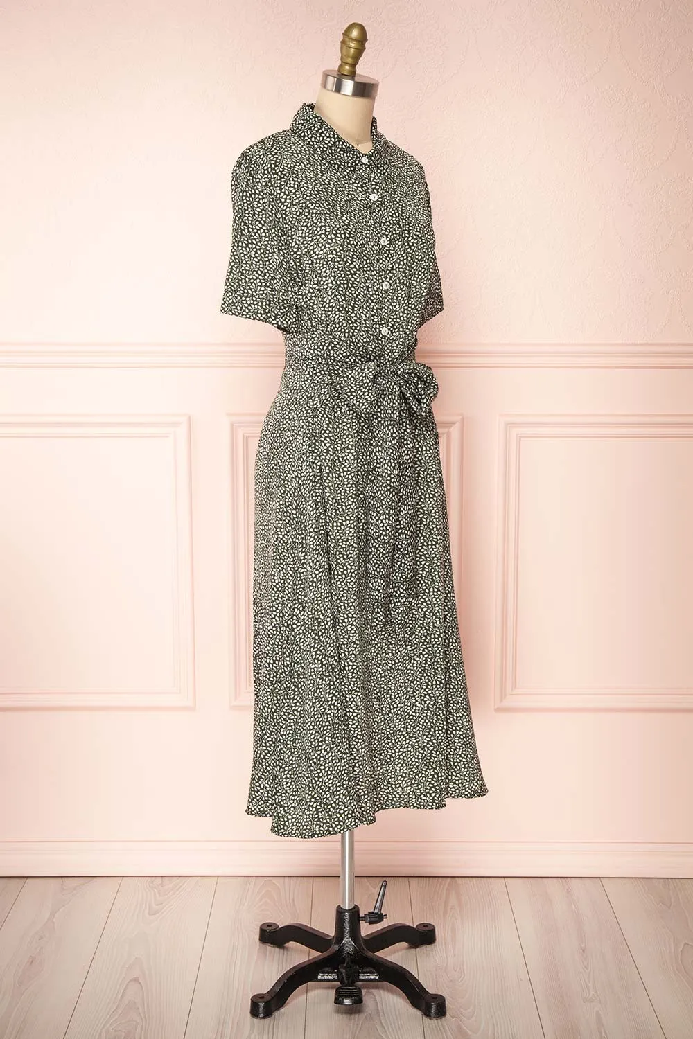 Viridis | Patterned Midi Shirt Dress with Belt