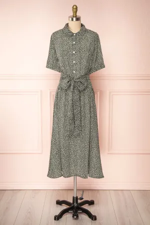 Viridis | Patterned Midi Shirt Dress with Belt
