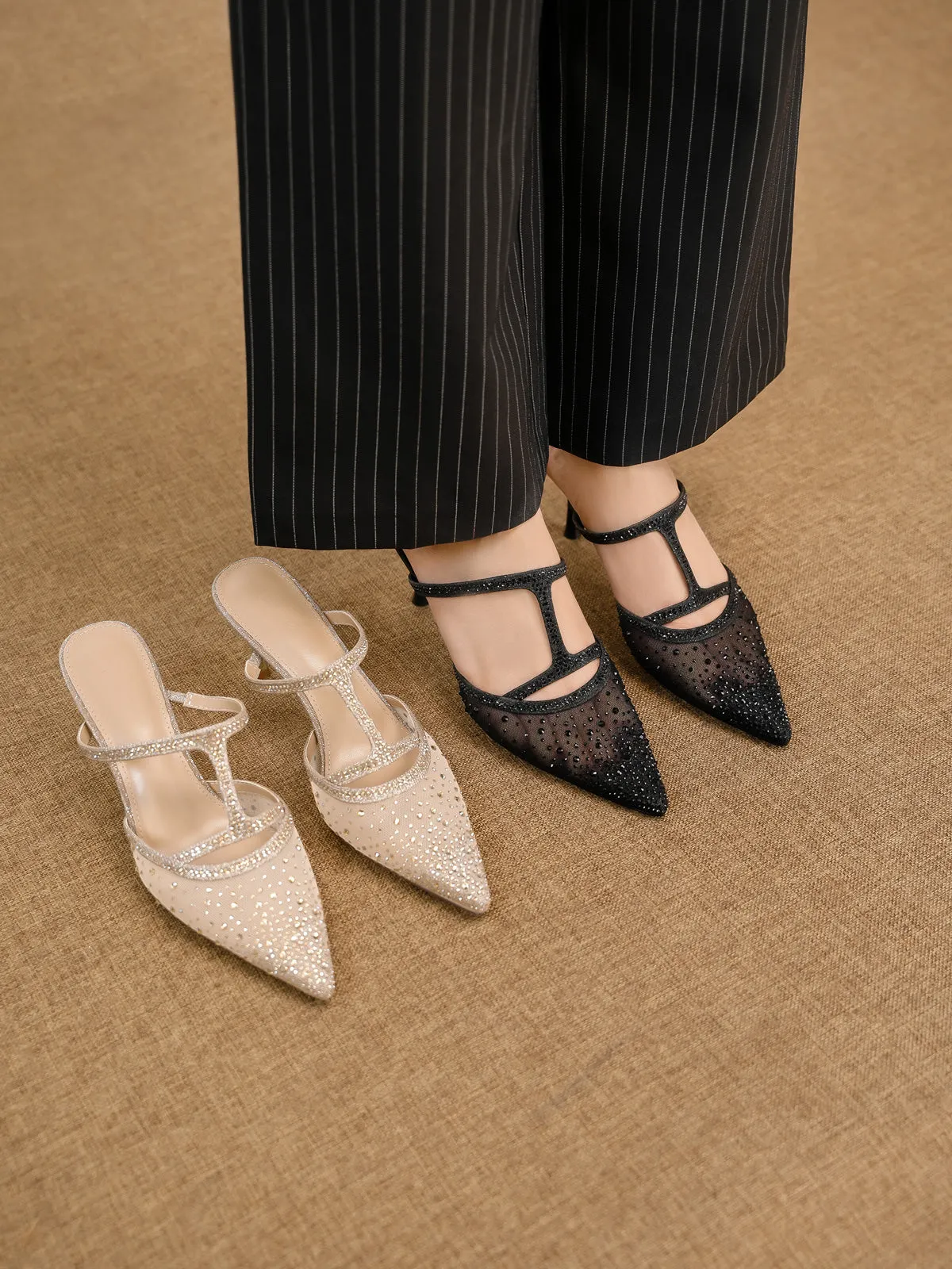 Womens "ADONIS" Net Adorned Evening Sandals